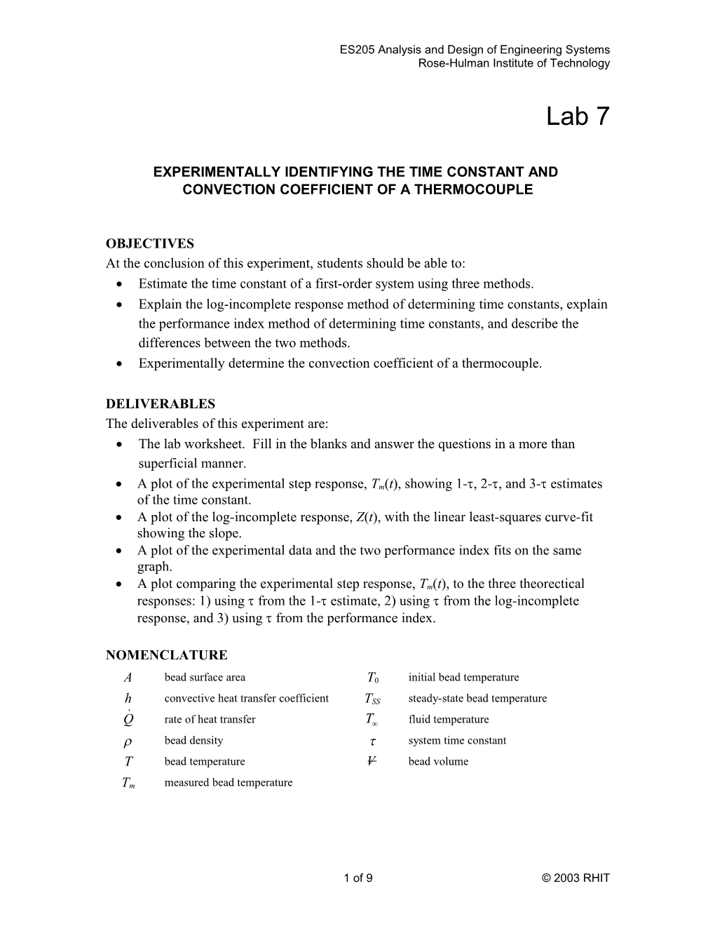 EXPERIMENTALLY IDENTIFYING the Time Constant And