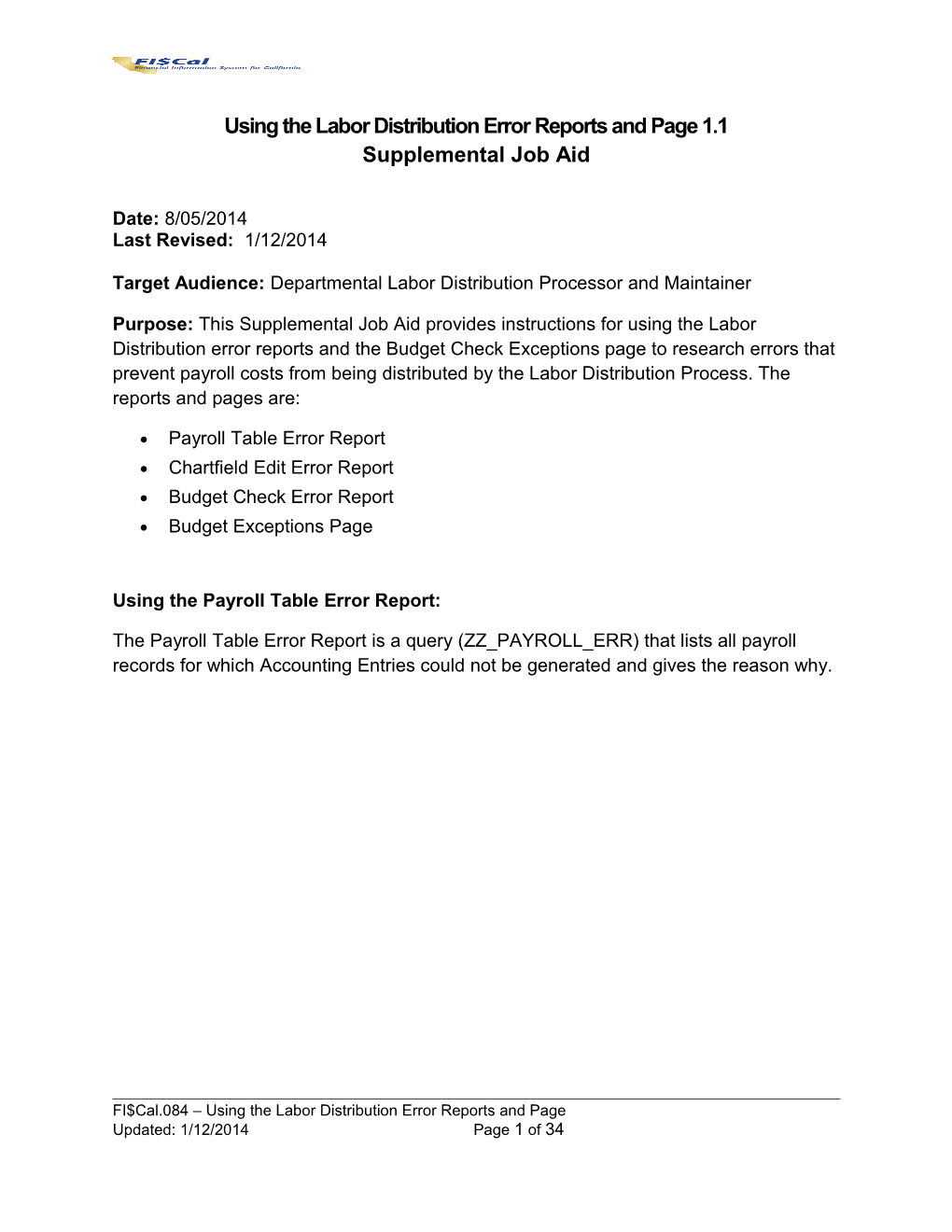 Using the Labor Distribution Error Reports and Page 1.1 Supplemental Job Aid