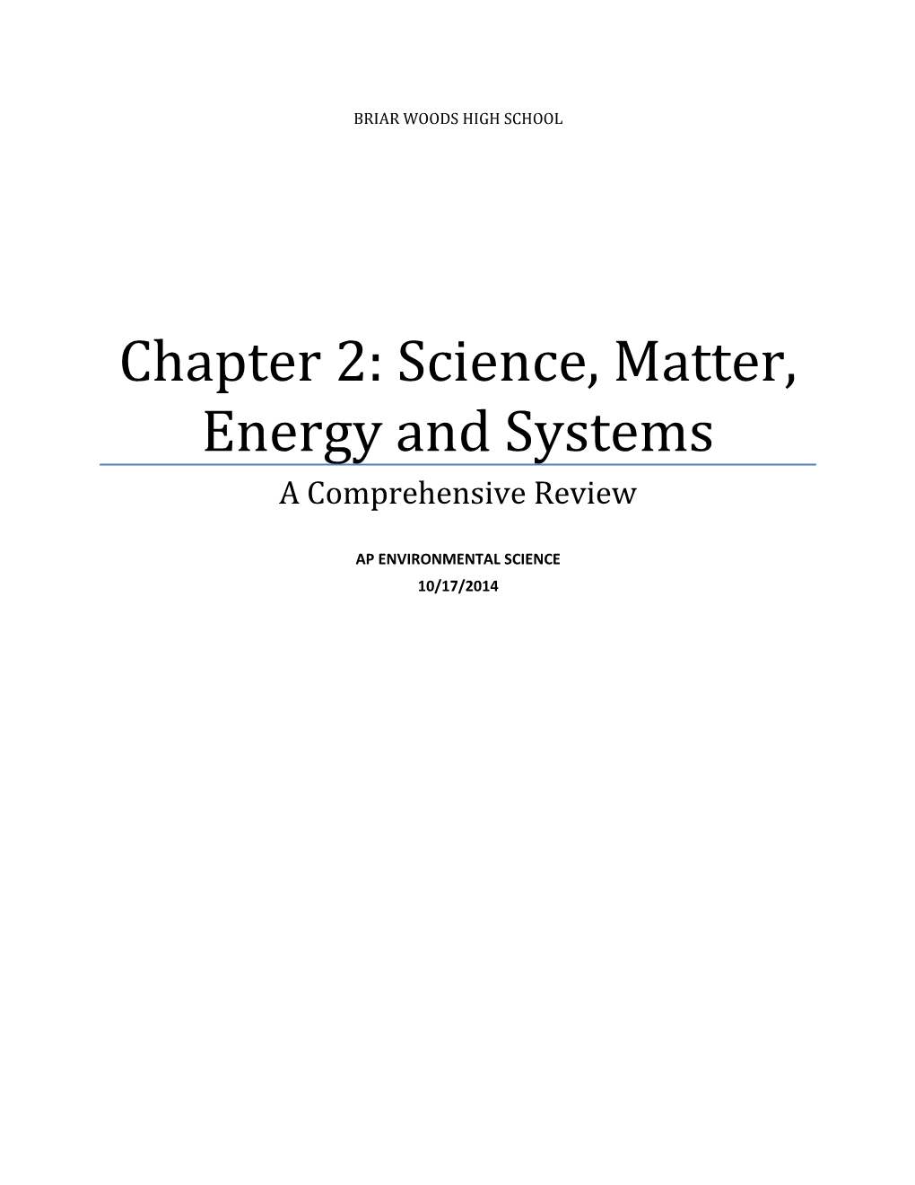 Chapter 2: Science, Matter, Energy and Systems