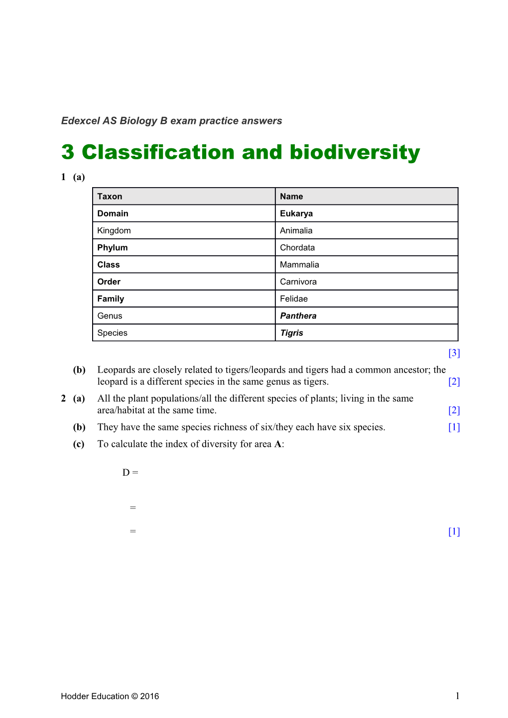 Edexcel AS Biology B Exam Practice Answers