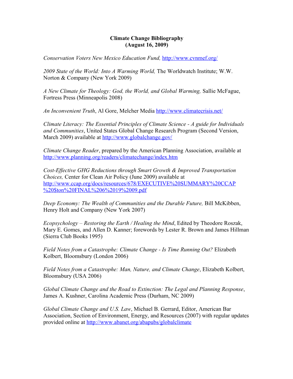 Climate Change Bibliography