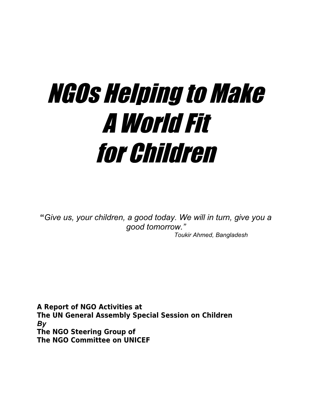 Ngos Helping to Make a World Fit for Children
