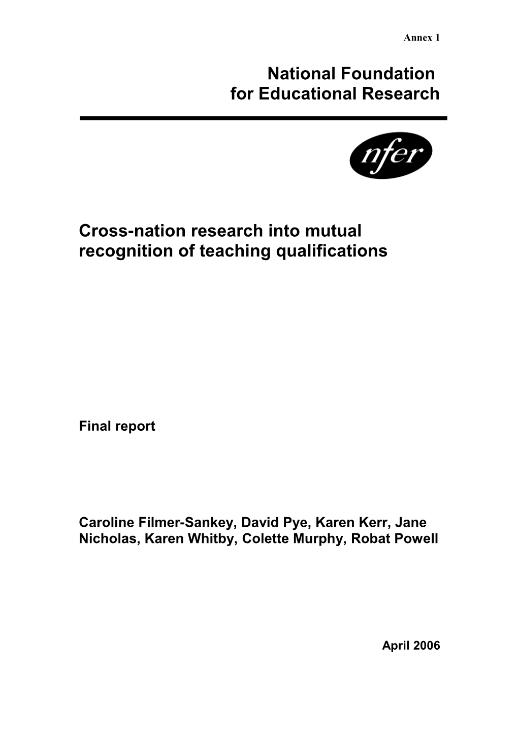 Cross-Nation Research Into Mutual Recognition of Teaching Qualifications