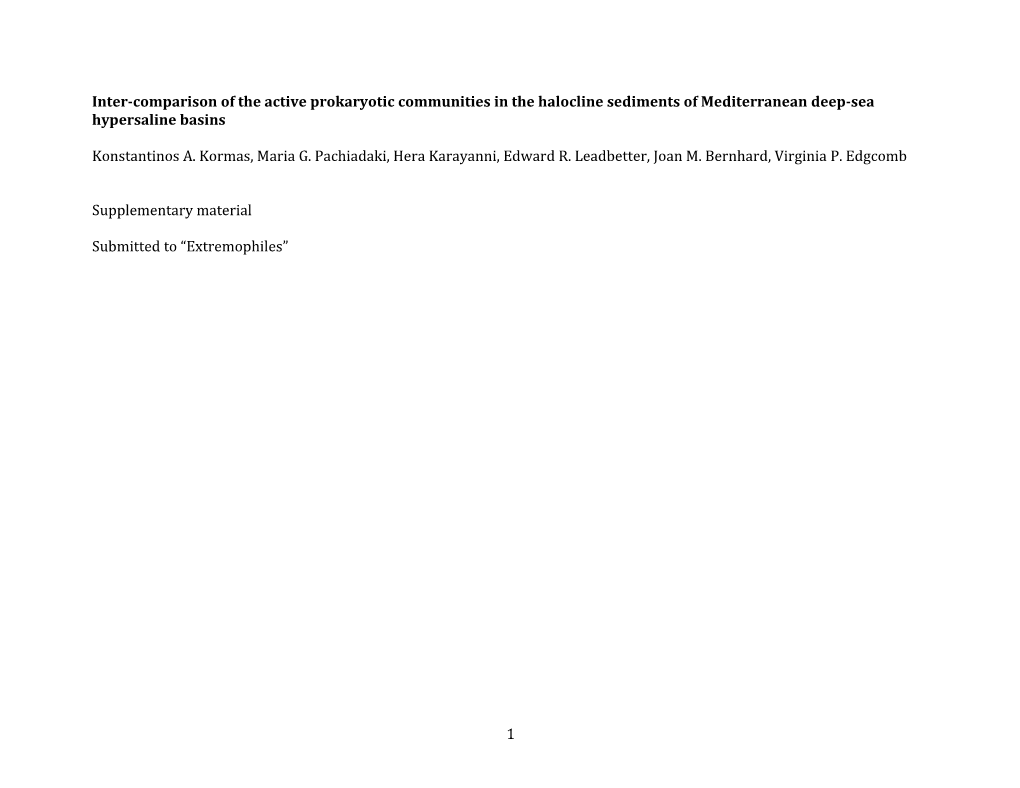 Inter-Comparison of the Active Prokaryotic Communities in the Halocline Sediments Of