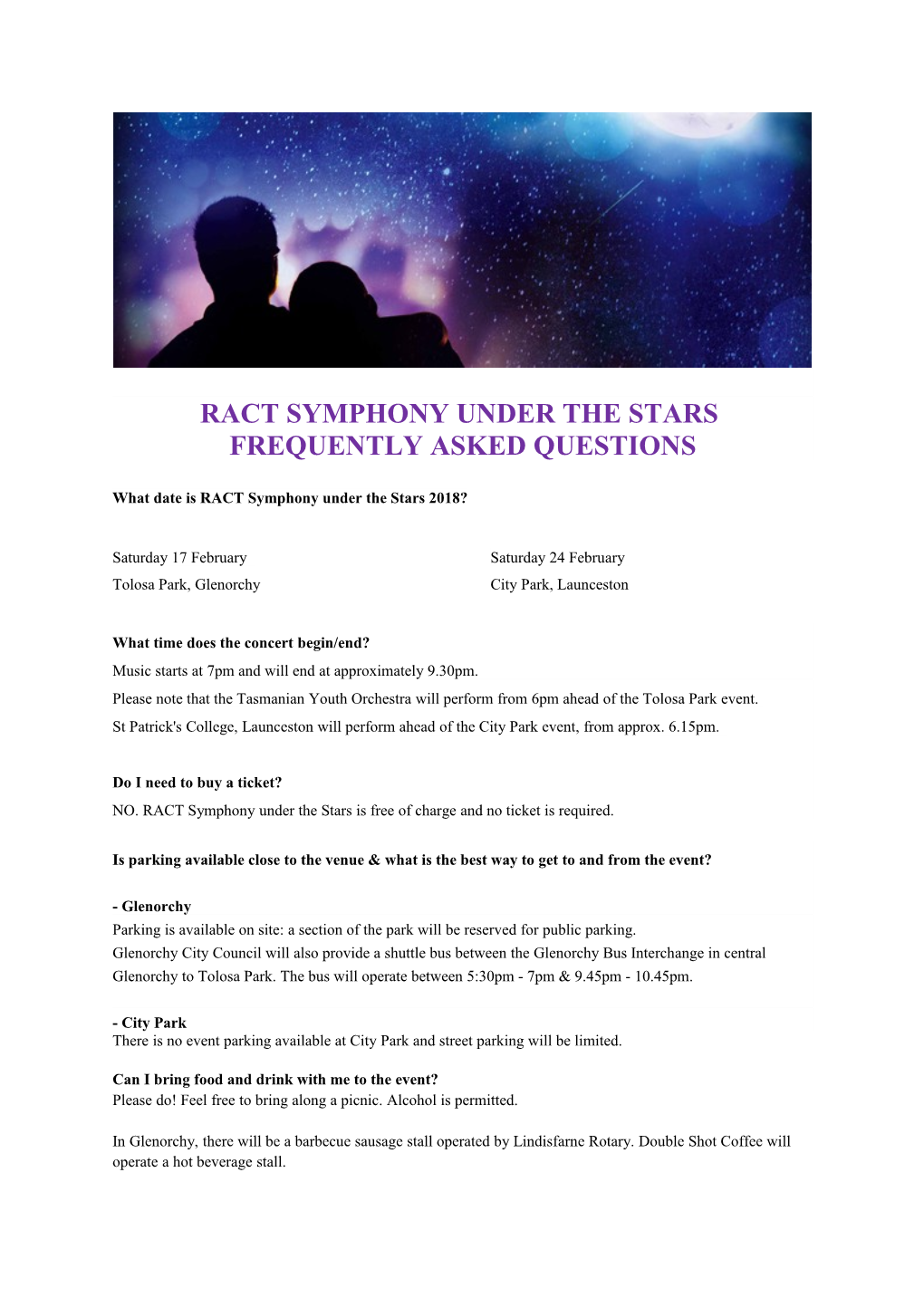 Ract Symphony Under the Stars Frequently Asked Questions