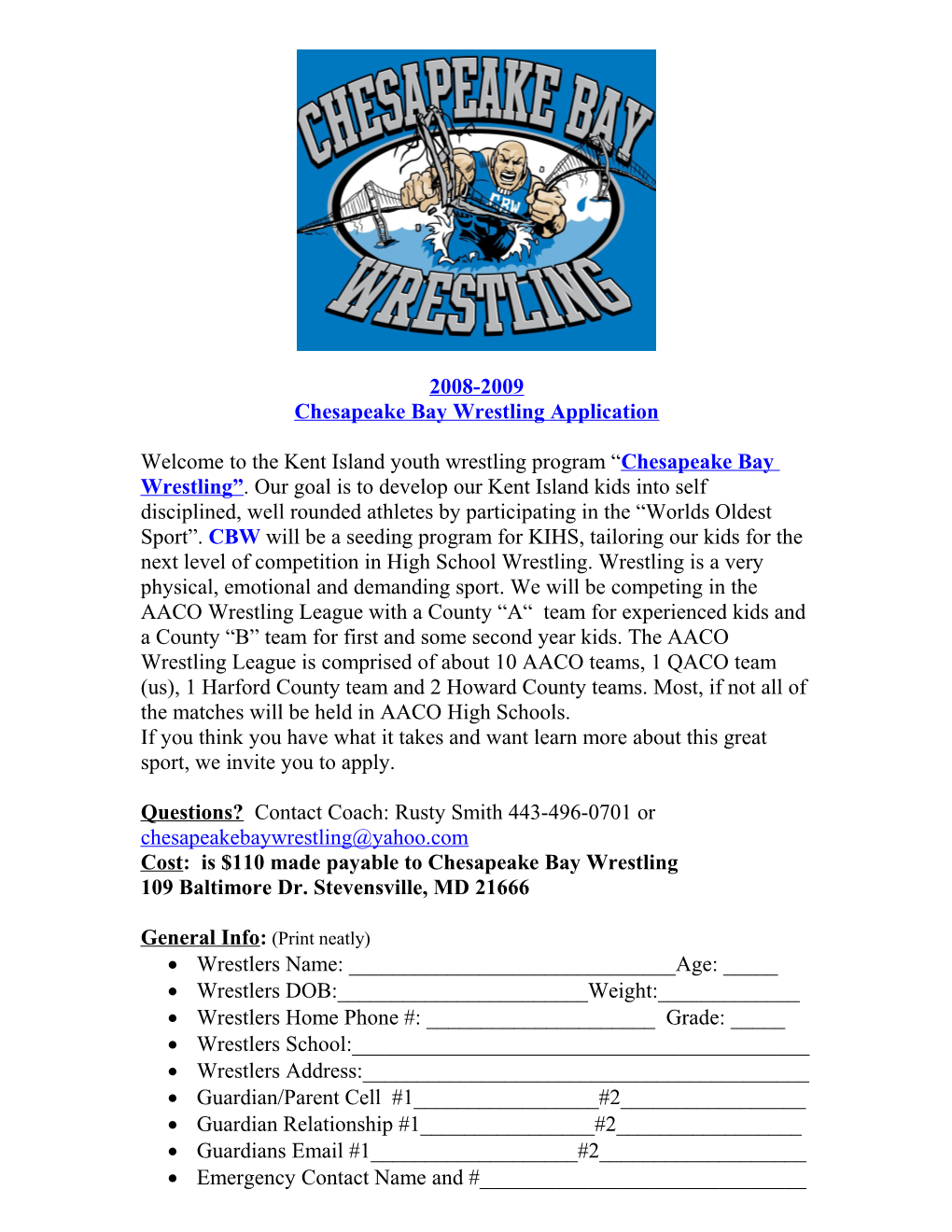 Chesapeake Bay Wrestling Application