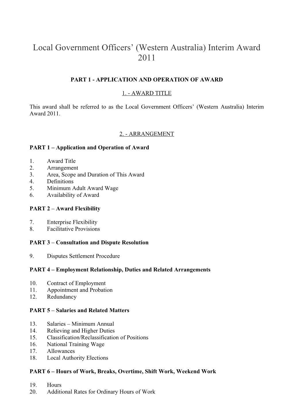 Local Government Officers (Western Australia) Interim Award 2011