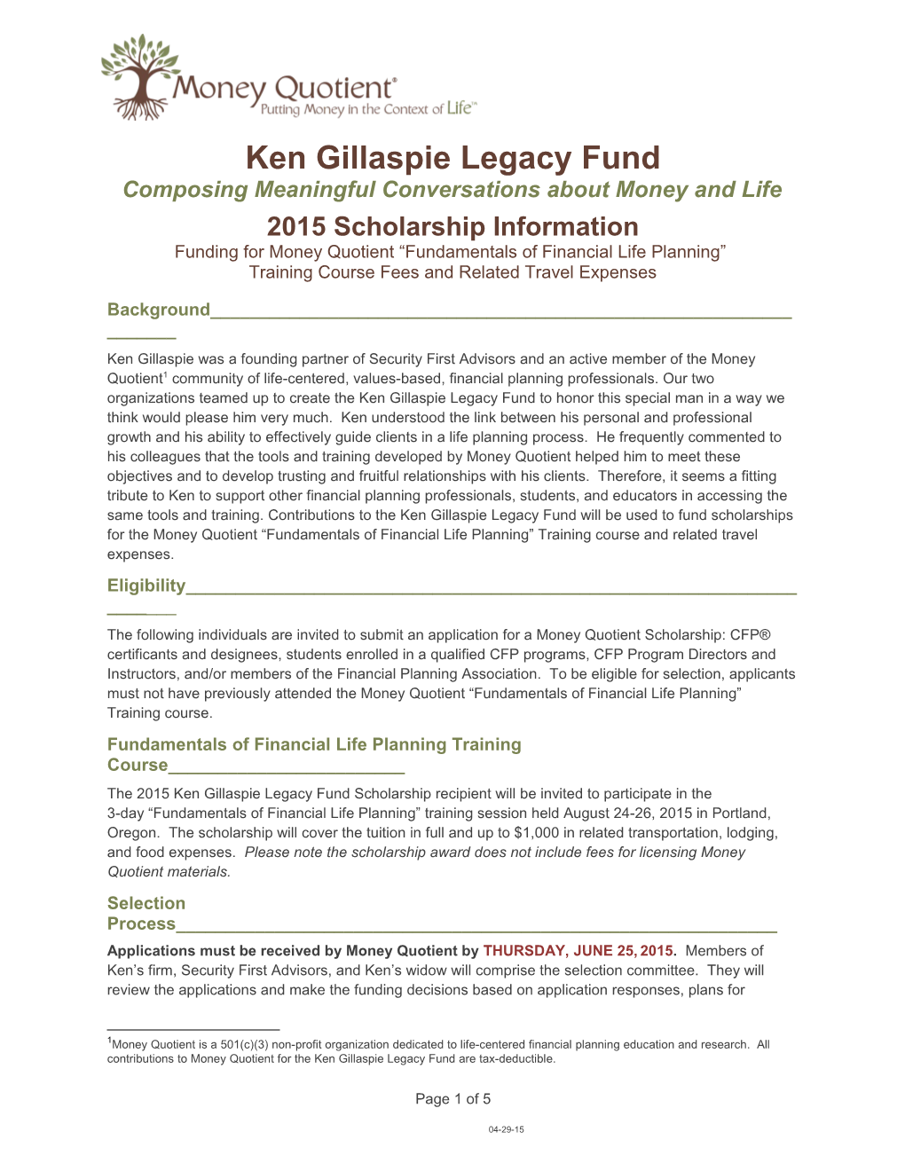 Ken Gillaspie Legacy Fund