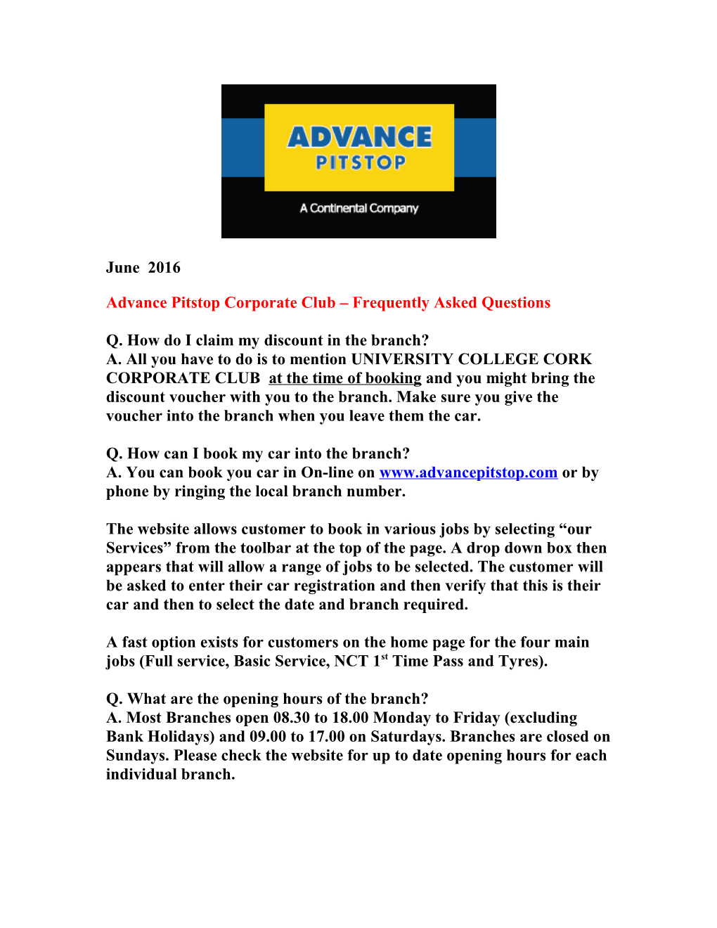 Advance Pitstop Corporate Club Frequently Asked Questions