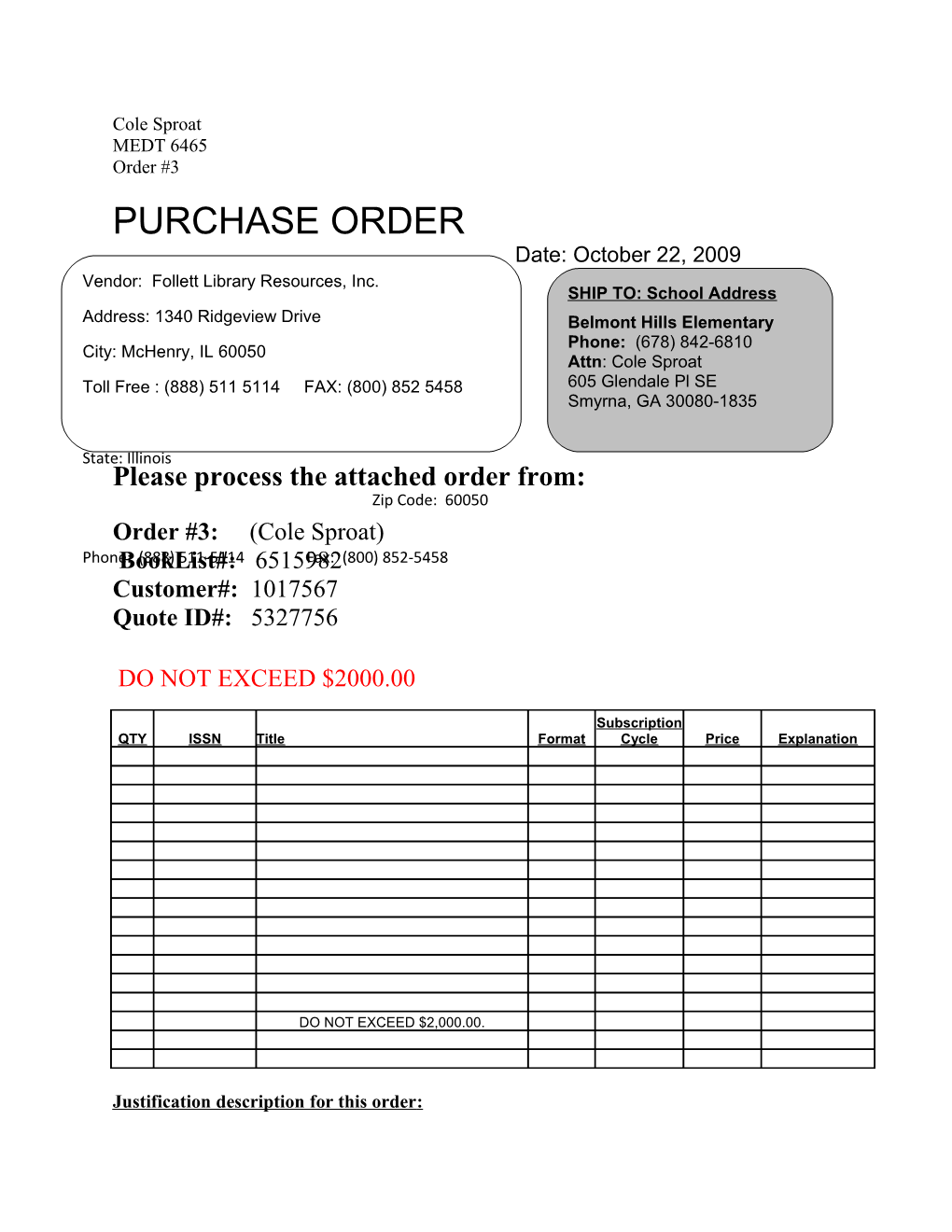 Please Process the Attached Order From