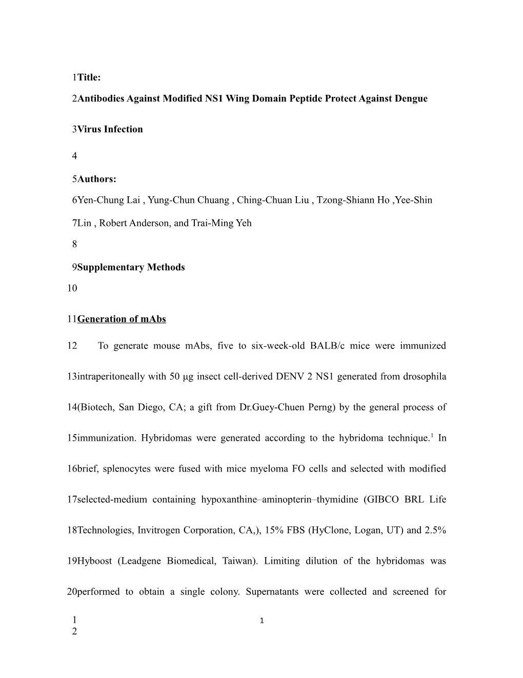 Antibodies Against Modified NS1 Wing Domain Peptide Protect Against Dengue Virus Infection