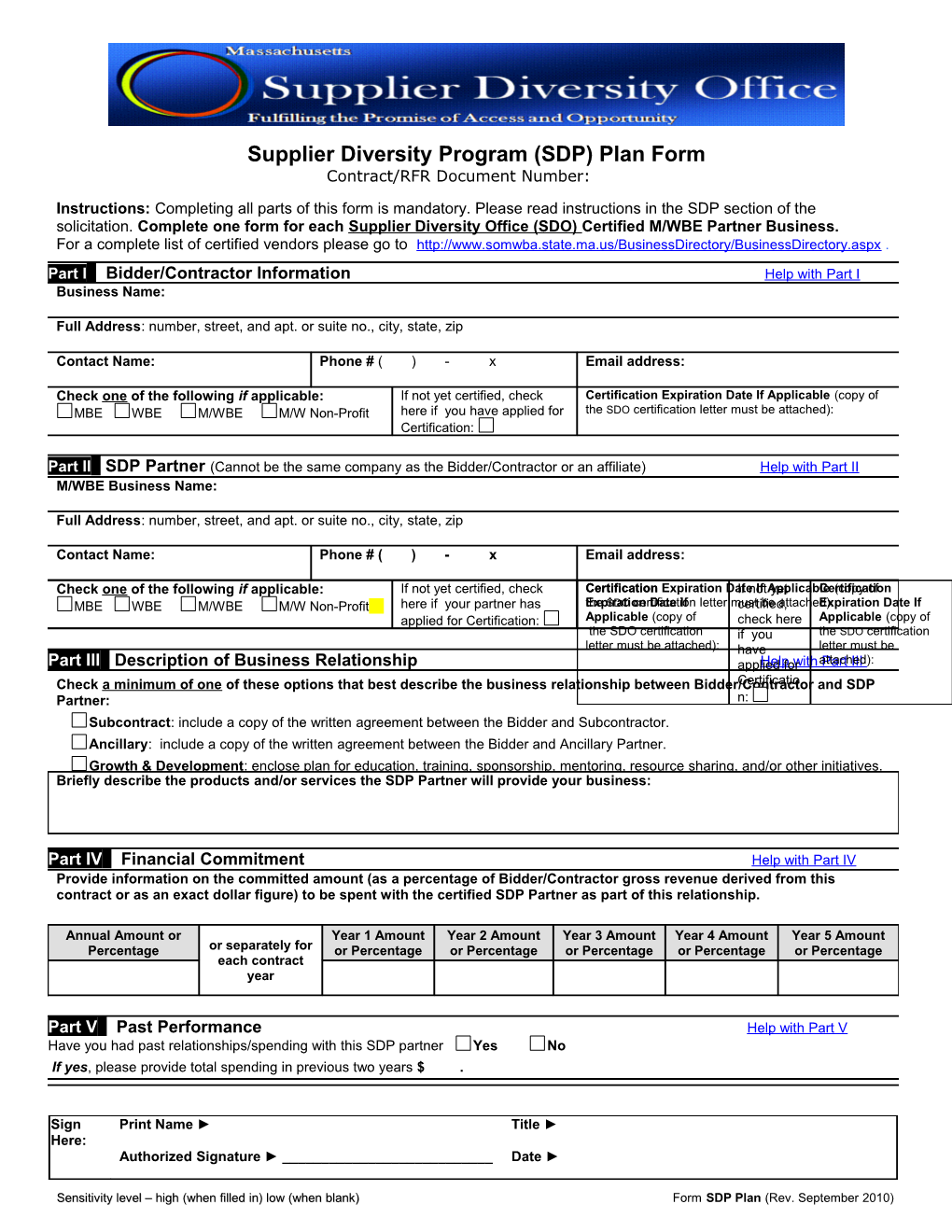 Supplier Diversity Program (SDP) Plan Form