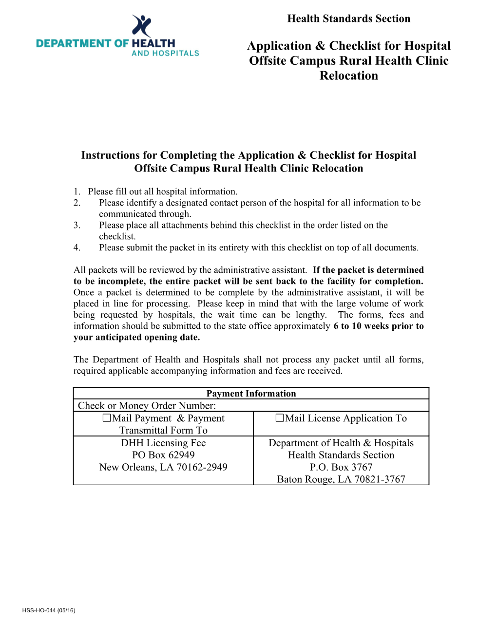 Instructions for Completing the Application & Checklist for Hospital Offsite Campus Rural