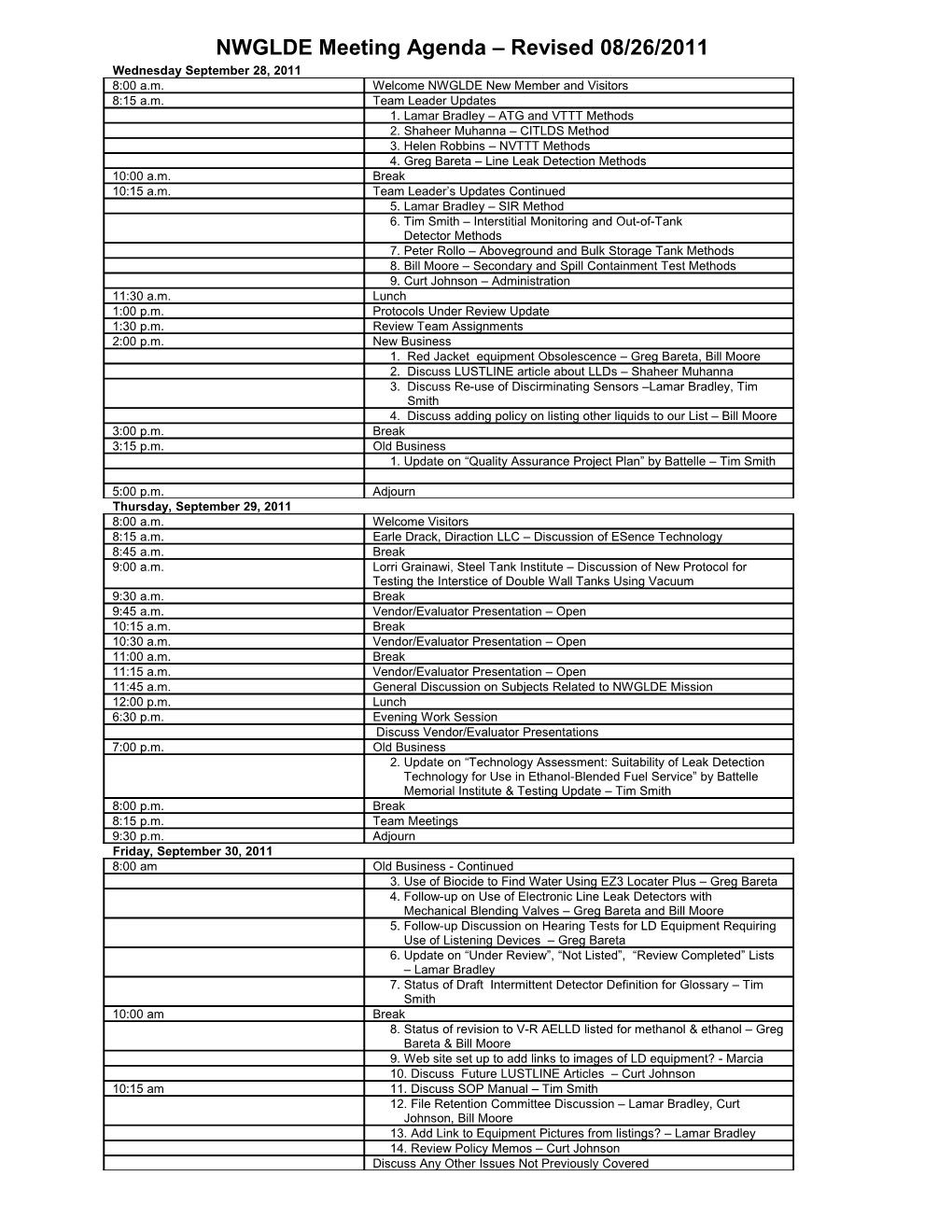 NWGLDE Meeting Agenda Revised 08/26/2011