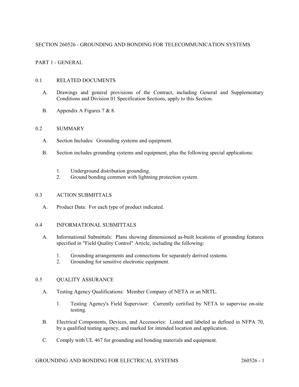 Section 260526 - Grounding and Bonding for Electrical Systems