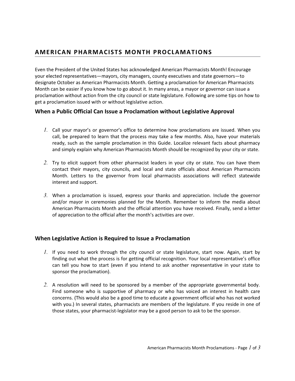 American Pharmacists Month Proclamations