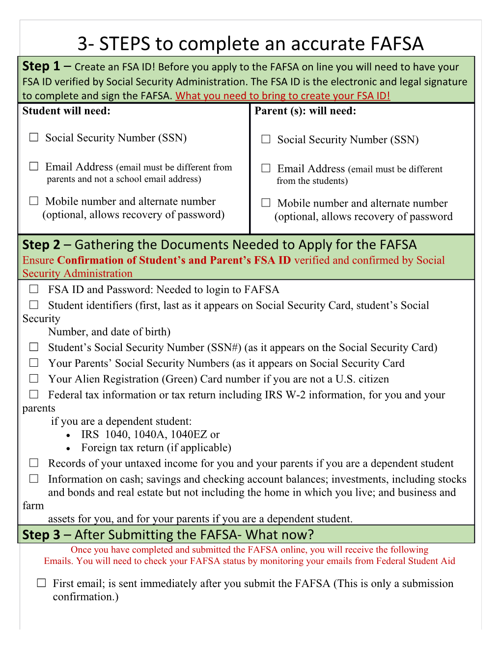 3- STEPS to Complete an Accurate FAFSA