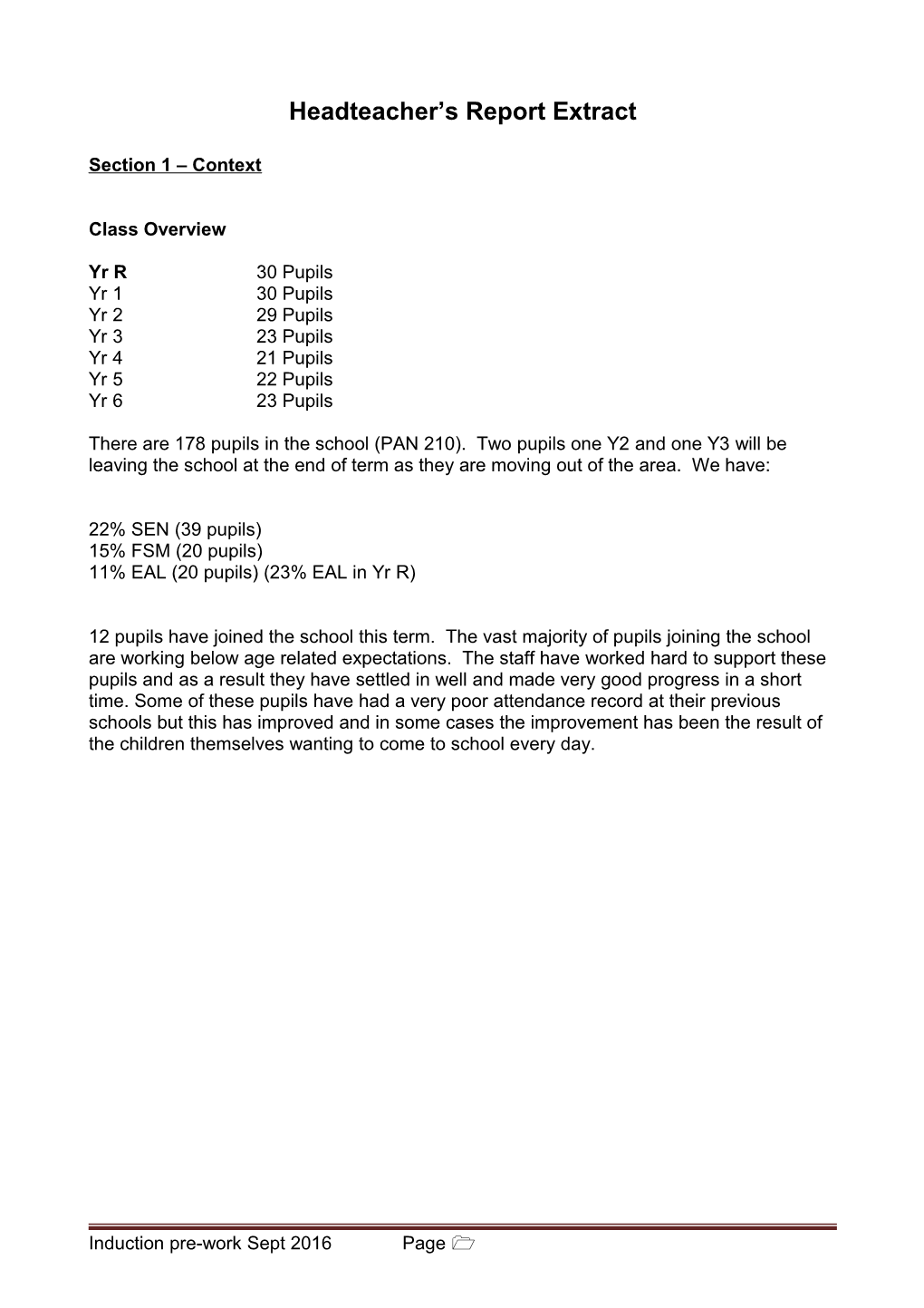 Headteacher S Report Extract