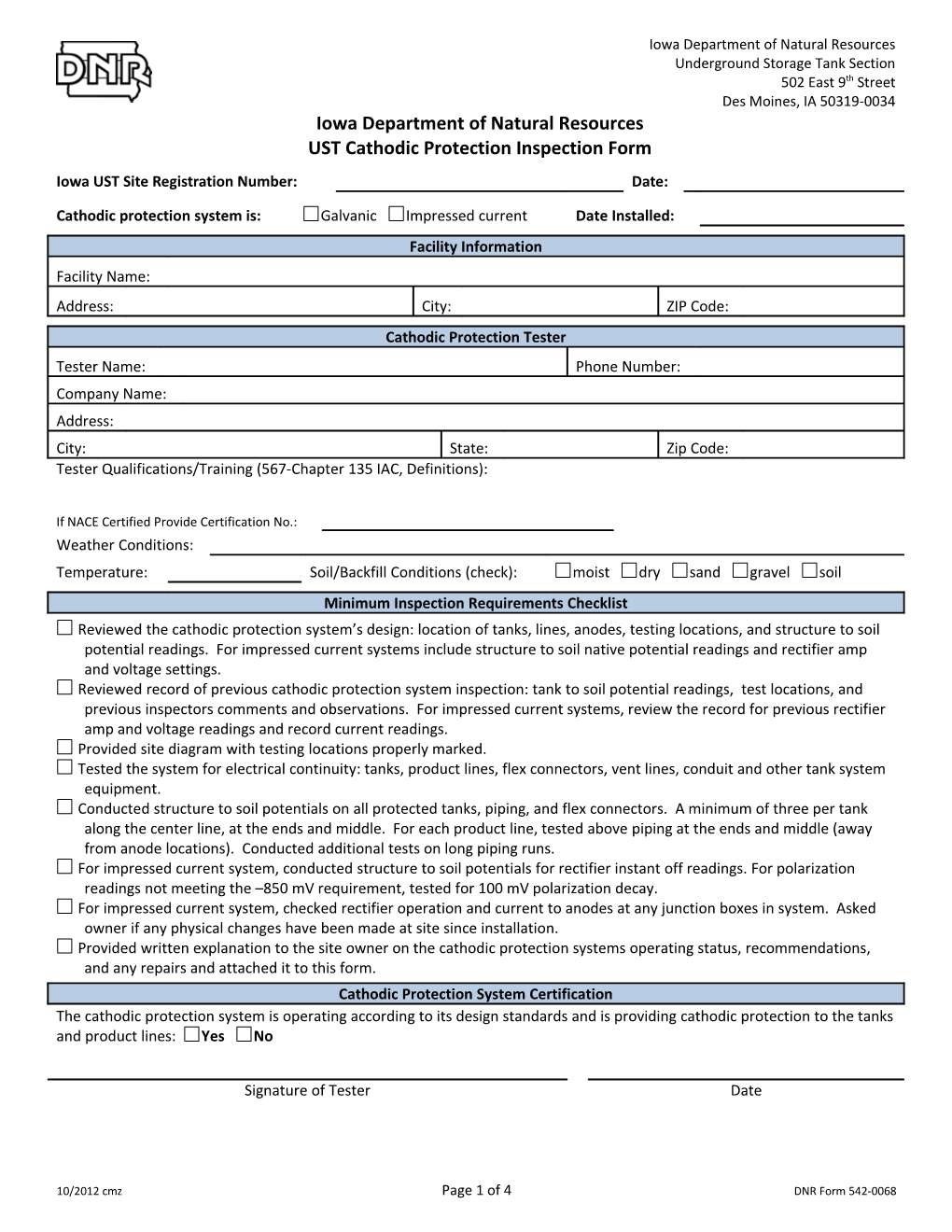 UST Cathodic Protection Inpsection Form