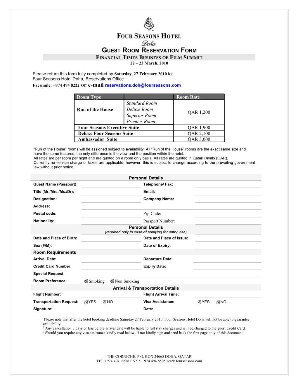 Guest Room Reservation Form