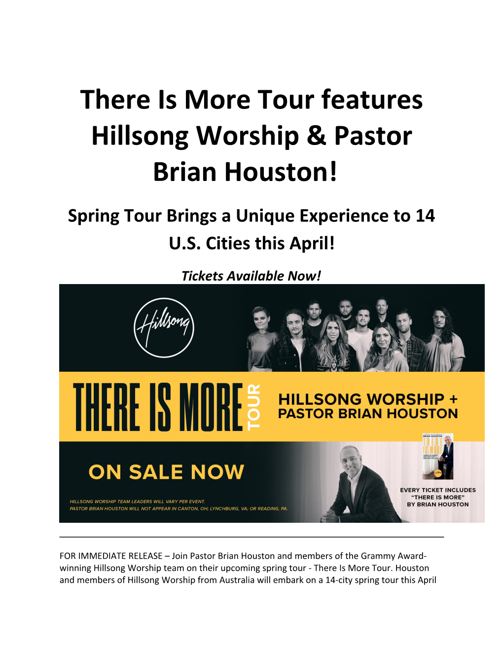 There Is More Tour Features Hillsong Worship Pastor Brian Houston!