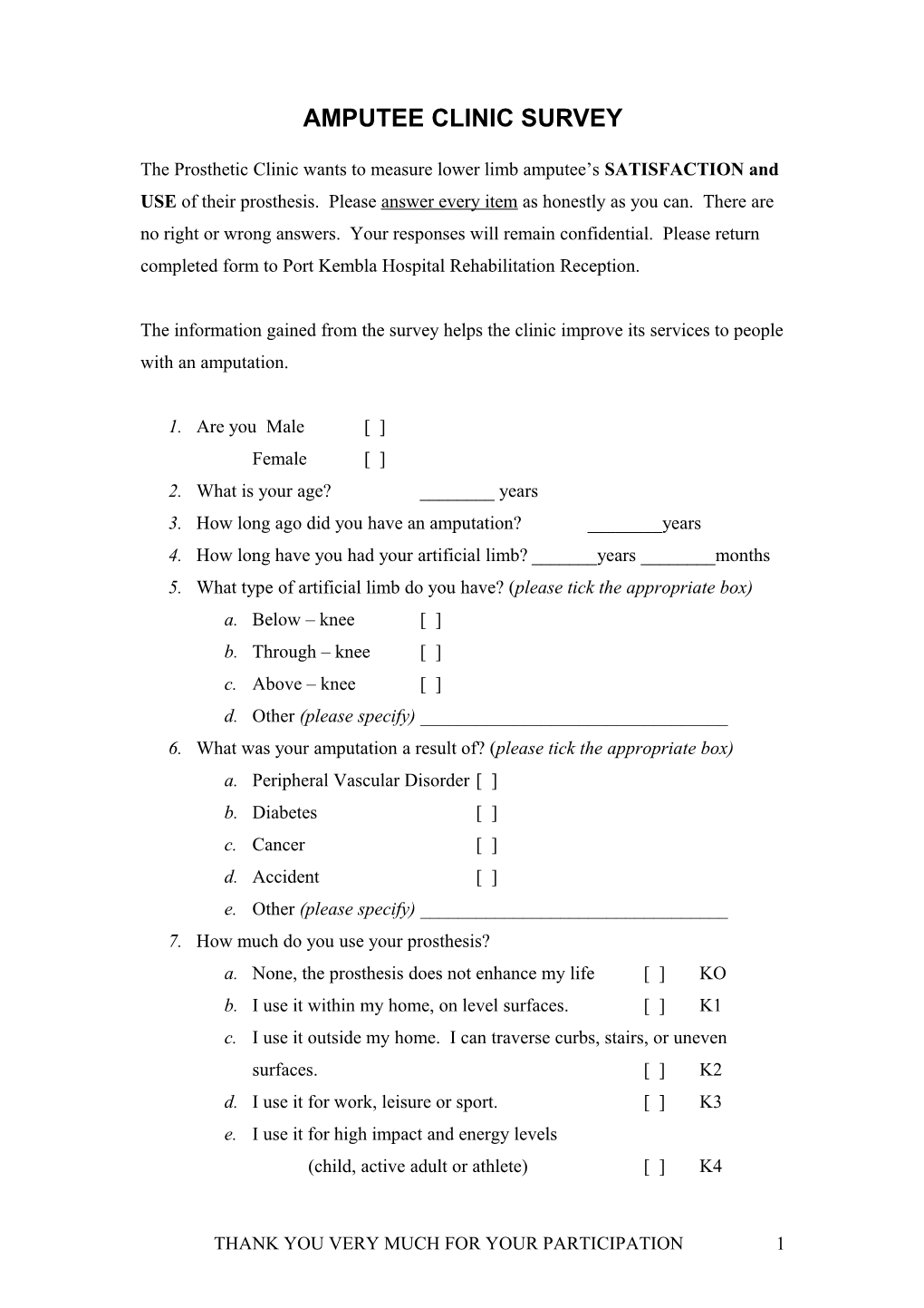 Amputee Clinic Survey