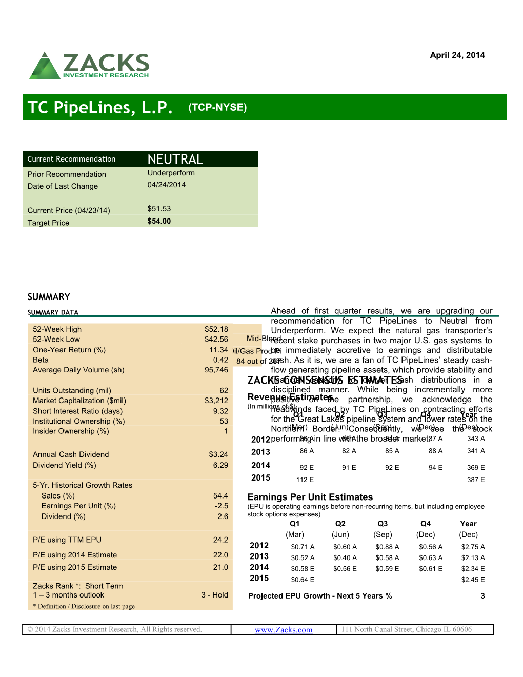 Calgary, Alberta-Based TC Pipelines, L.P. (TCP) Is a Master Limited Partnership (MLP)