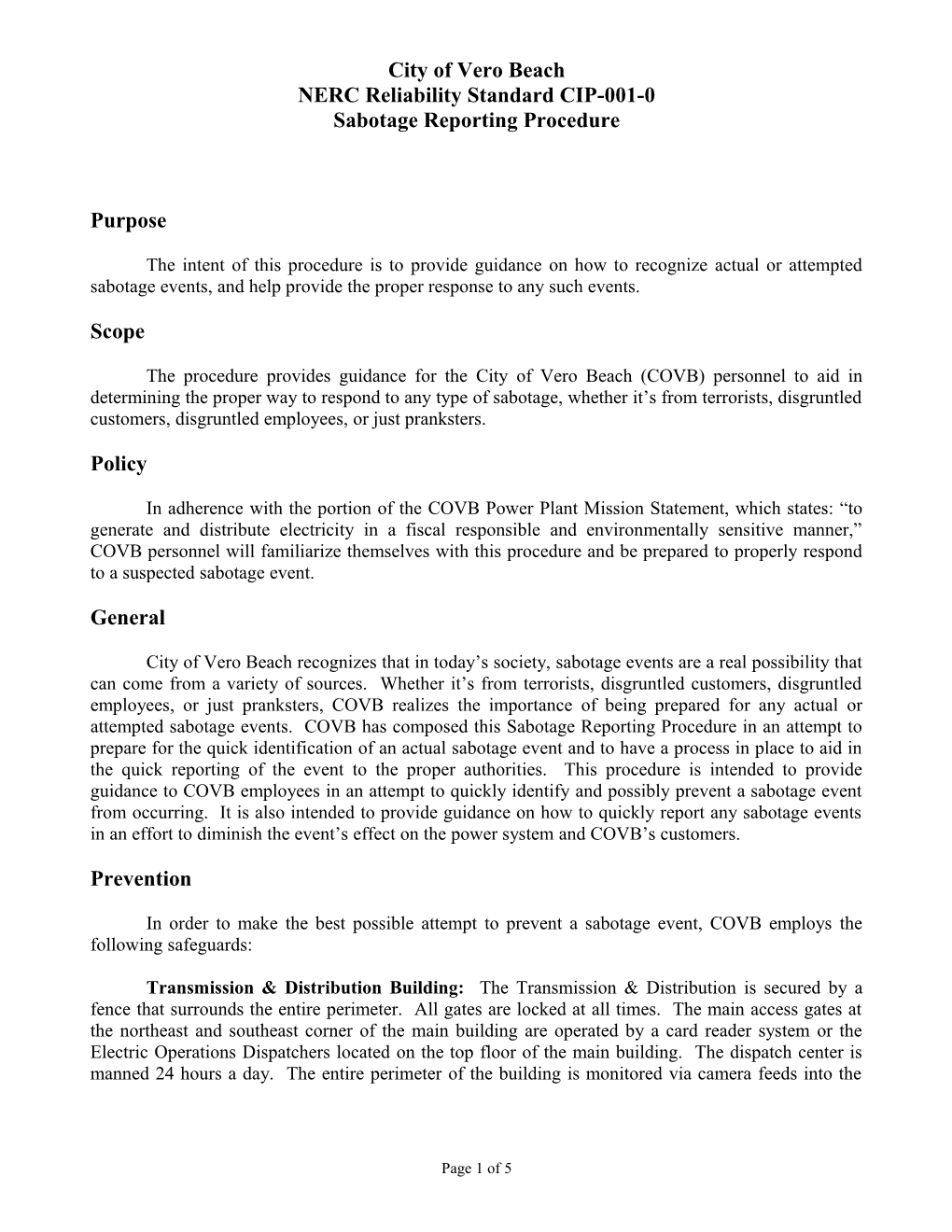 Sabotage Reporting Procedure