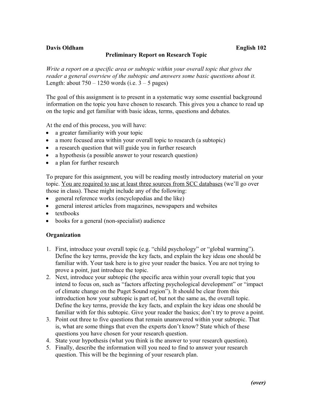 Preliminary Report on Research Topic