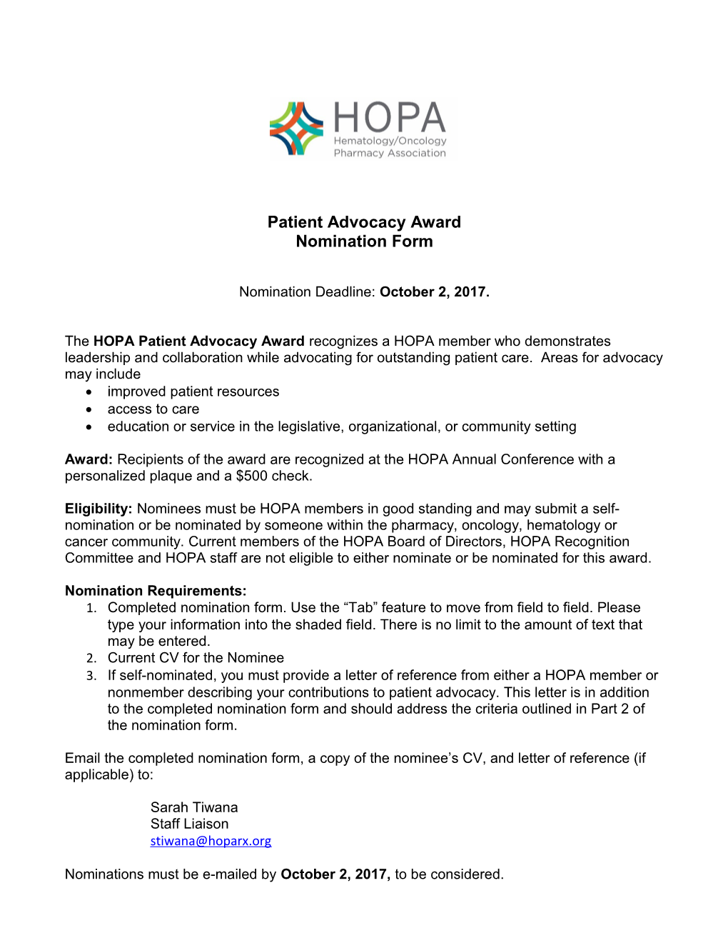 Patient Advocacy Award