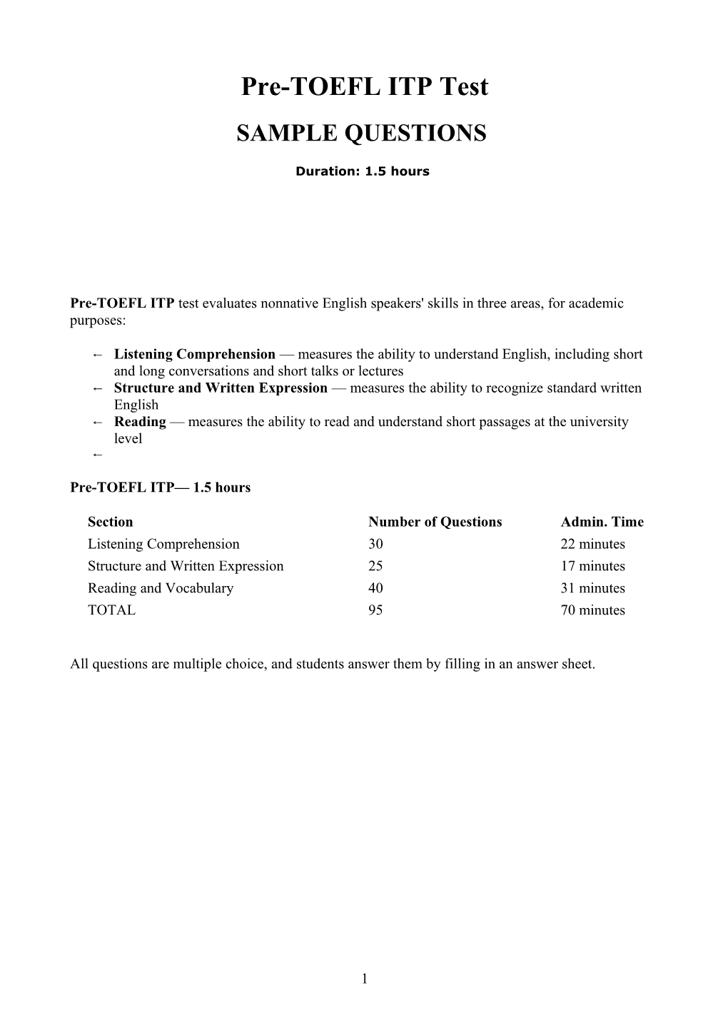 Pre-TOEFL ITP Test