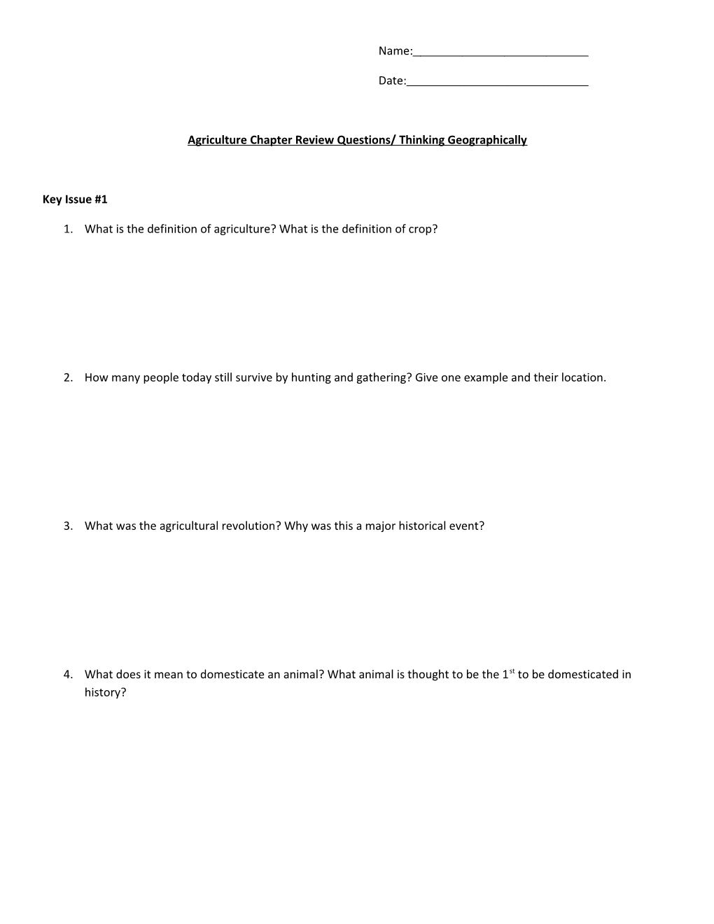 Agriculture Chapter Review Questions/ Thinking Geographically