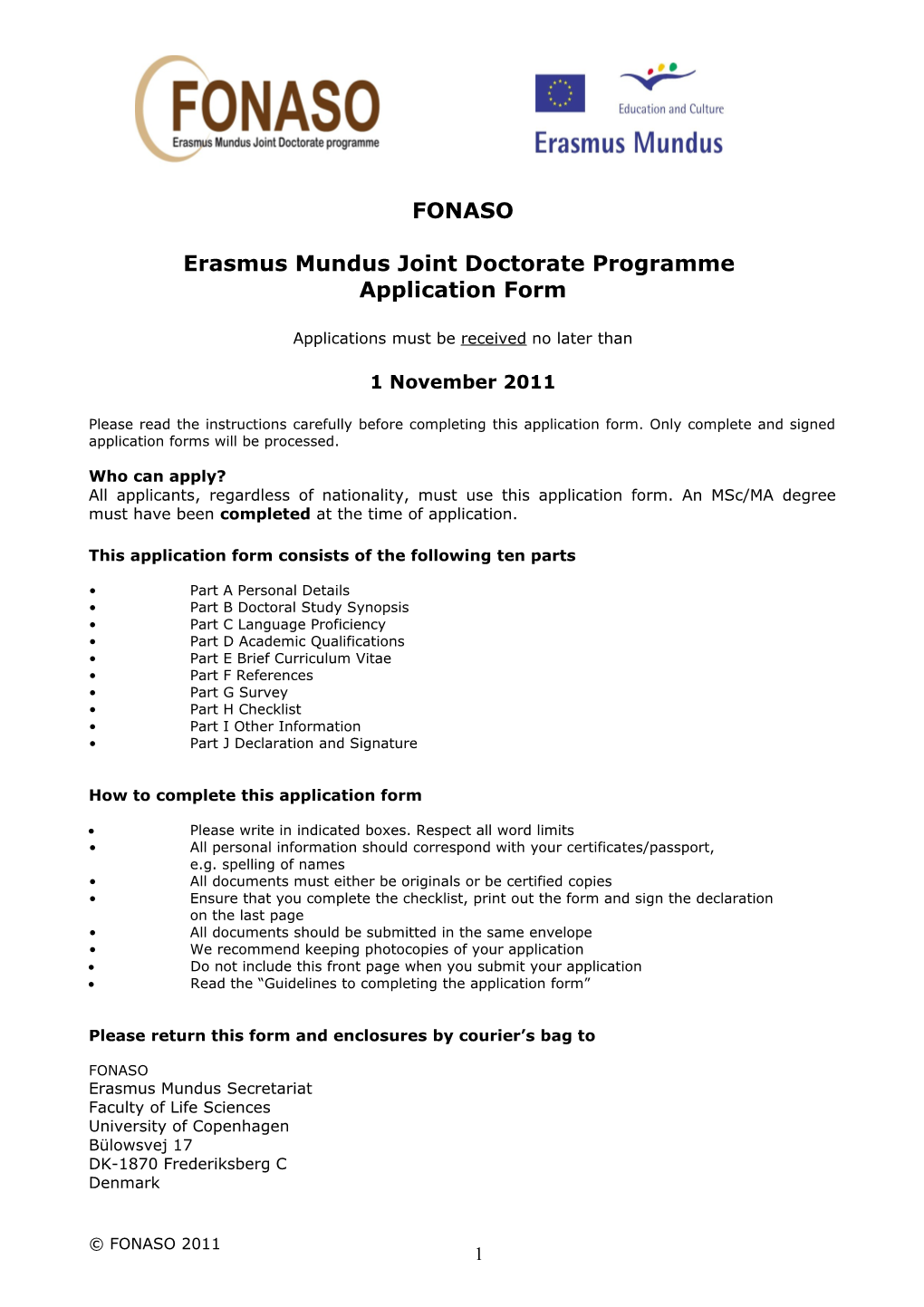 Application Form for SUFONAMA - Erasmus Mundus Msc