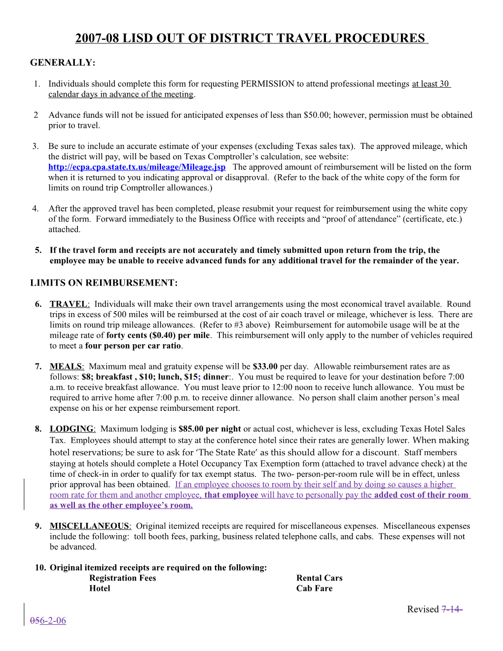 Out of District Travel Procedures