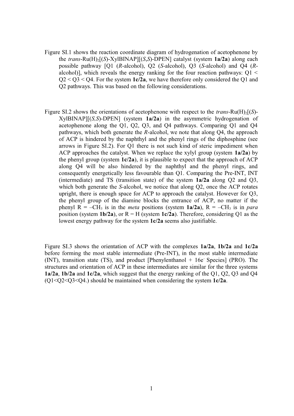 Figure SI.1 Shows the Reaction Coordinate Diagram of Hydrogenation of Acetophenone by The