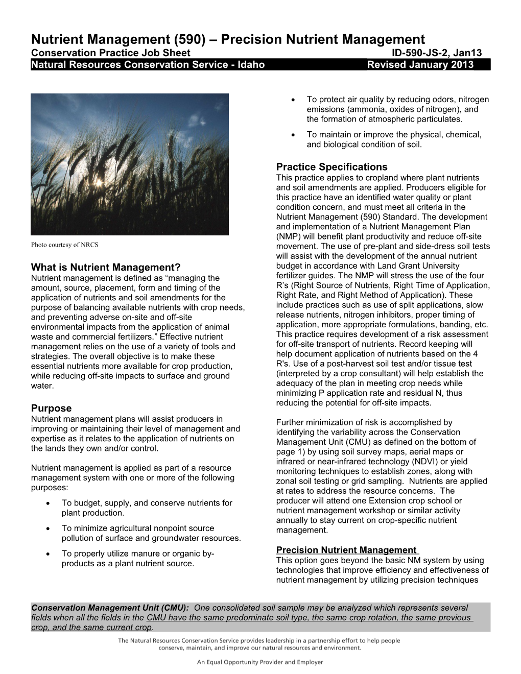 Nutrient Management (590) Precision Nutrient Management