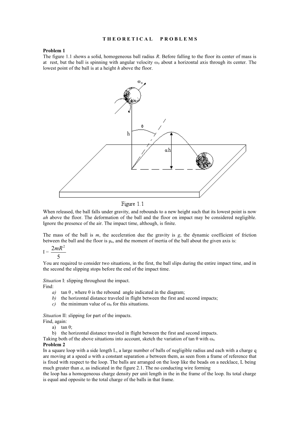 The Figure 1.1 Shows a Solid, Homogeneous Ball Radius R. Before Falling to the Floor Its