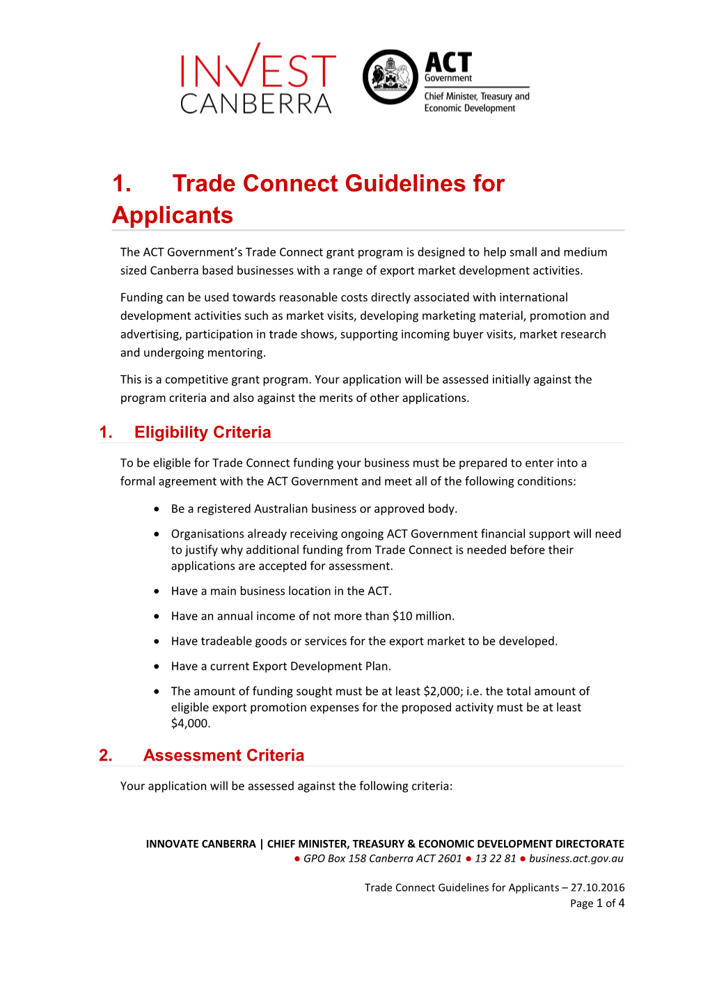 Trade Connect Guidelines for Applicants