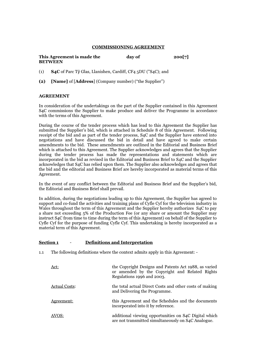 Contract Template for Single Agreement English