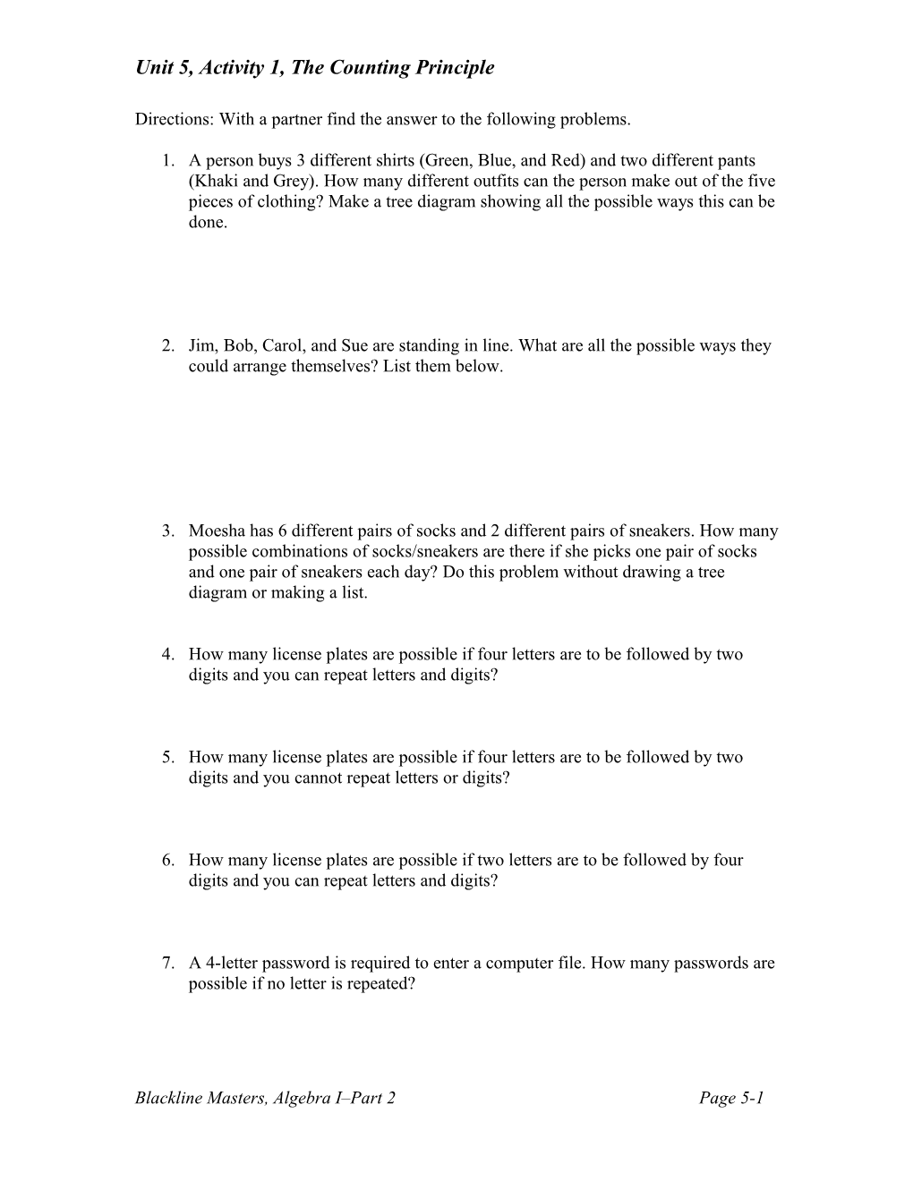 Unit 5, Activity 1, the Counting Principle