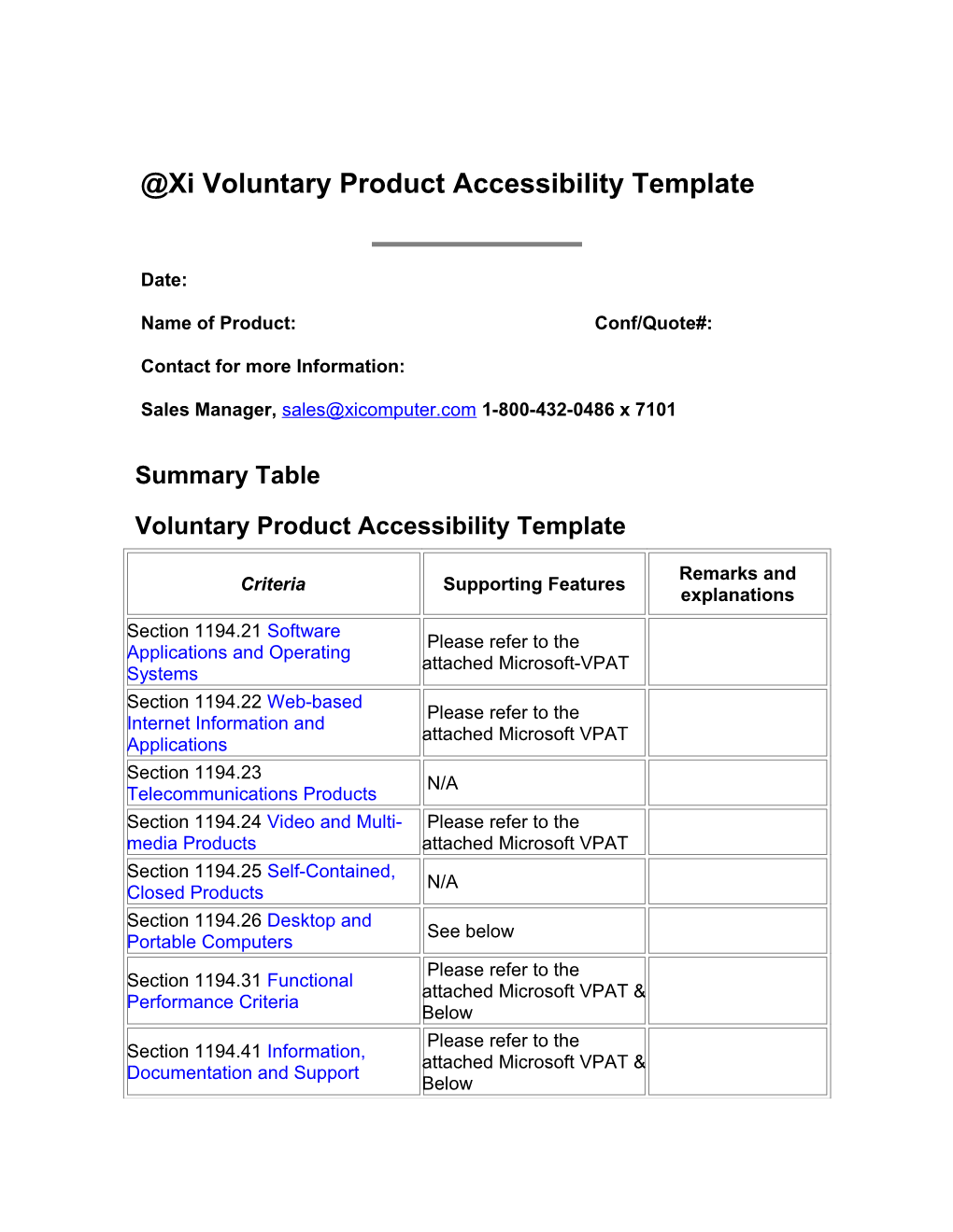 Xi Voluntary Product Accessibility Template