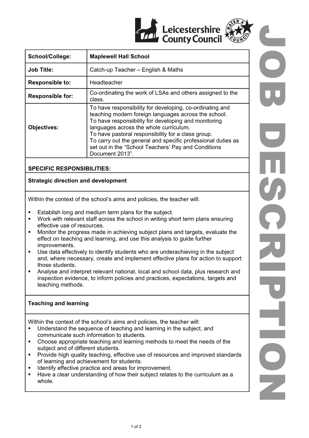 LSA Job Description Grade5