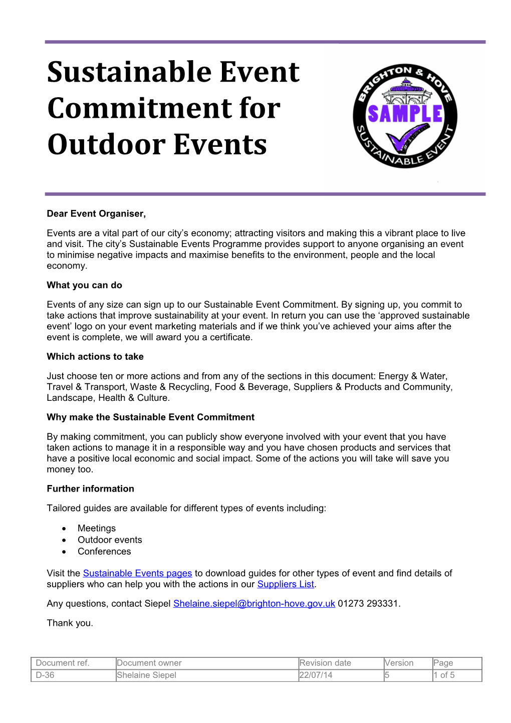 Sustainable Event Commitment Foroutdoor Events