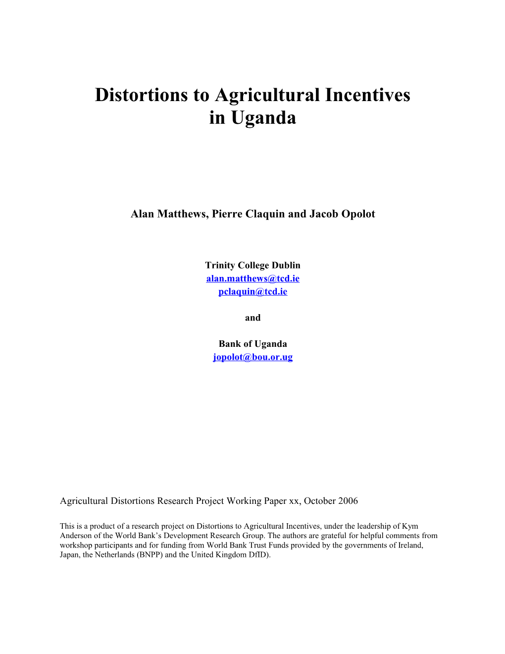 Distortions to Agricultural Incentives