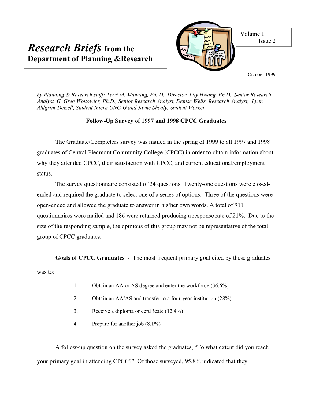 Follow-Up Survey of 1997 and 1998 CPCC Graduates