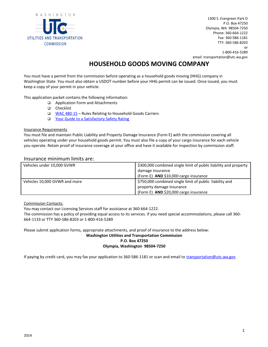 Household Goods Moving Company Application