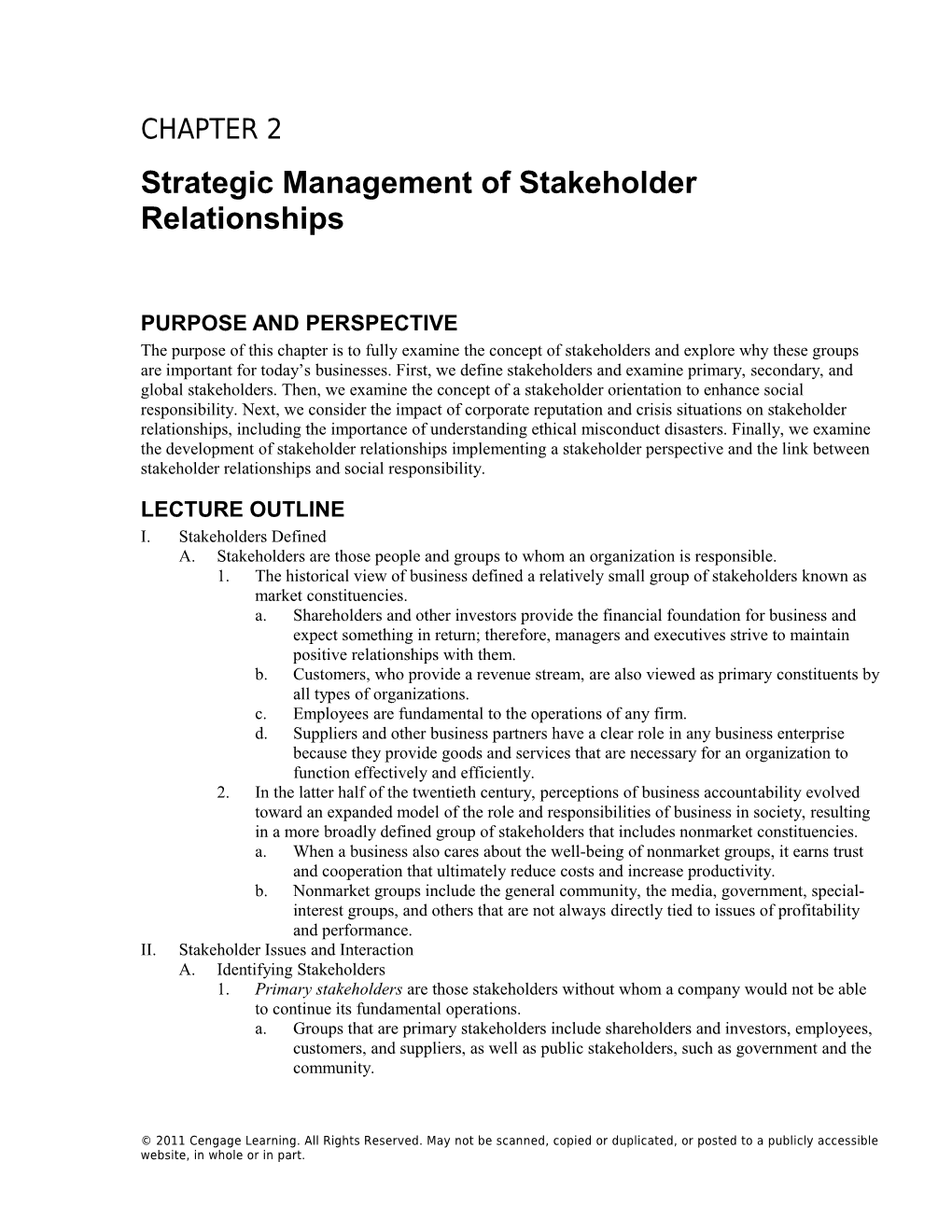 Strategic Management of Stakeholder Relationships
