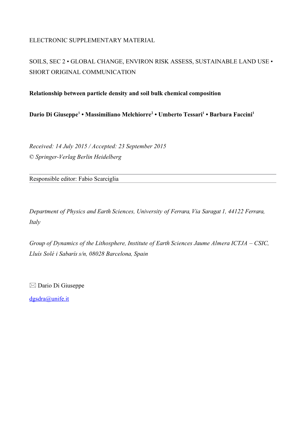 Relationship Between Particle Density and Soil Bulk Chemical Composition