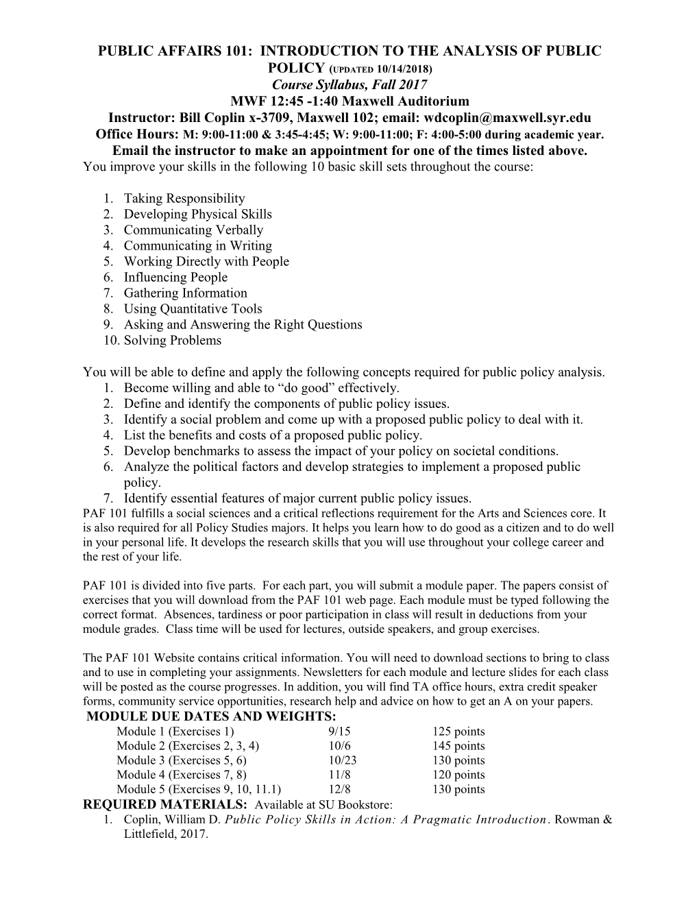 Public Affairs 101: Introduction to the Analysis of Public Policy