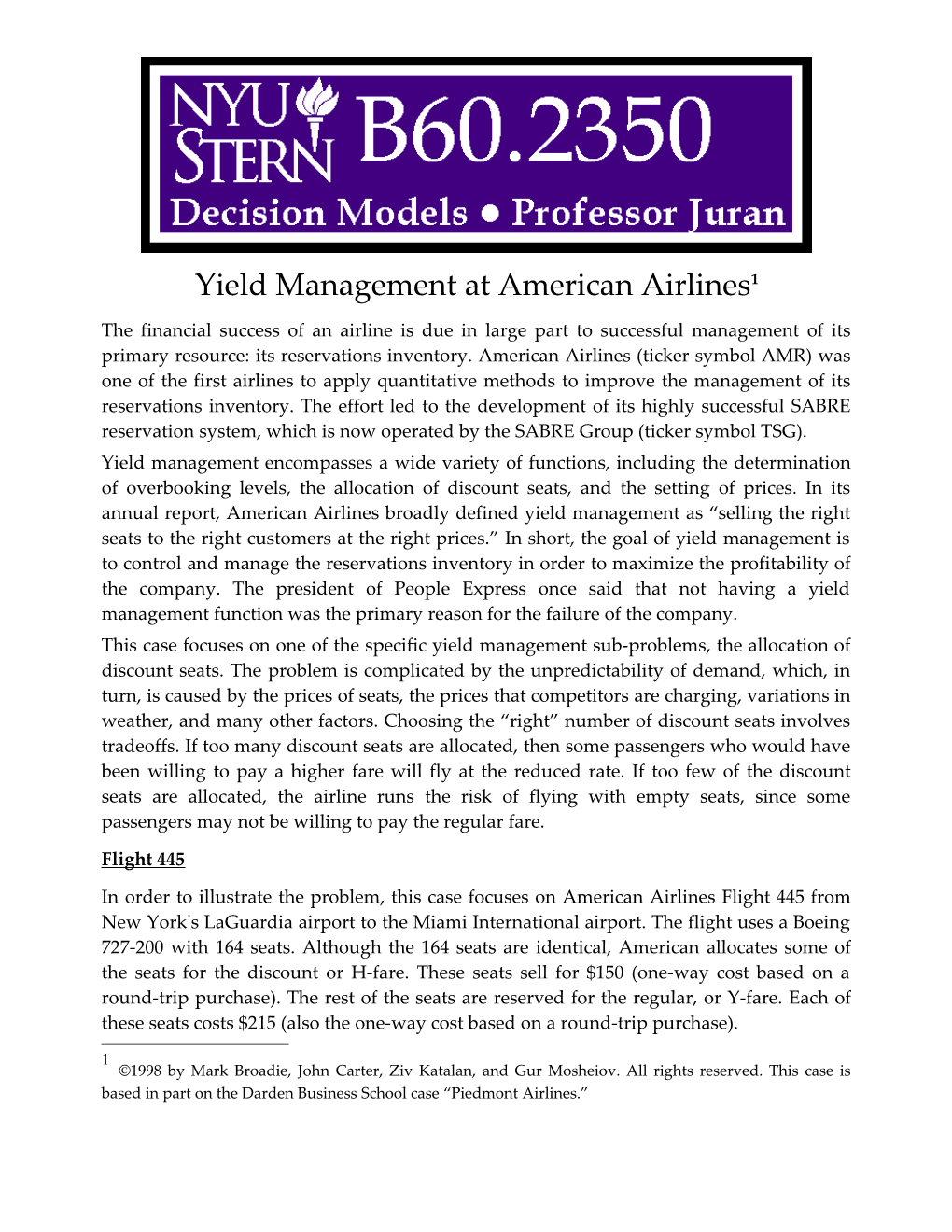Yield Management at American Airlines 1